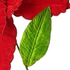 Large Red Poinsettia Flower Pick with Red Glitter Trim Christmas Flowers|