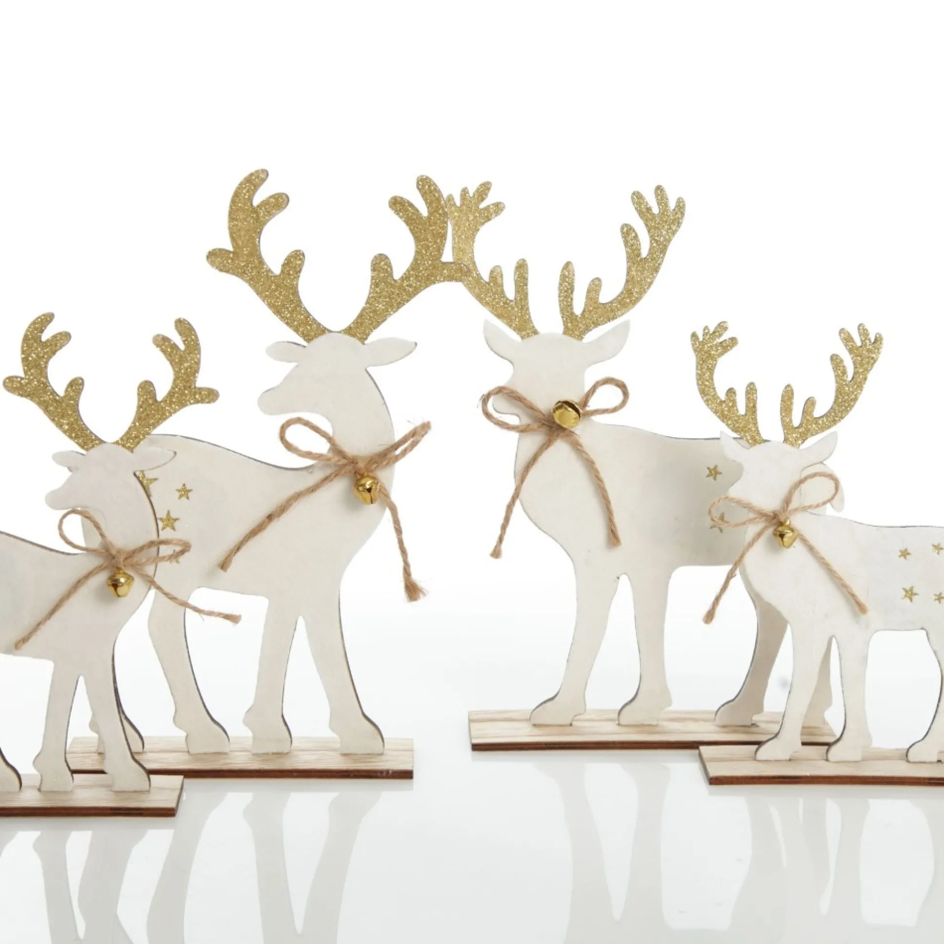 Large White Wood Deers with Gold Glitter Ornaments -Set of 2 Christmas Birds And Animals|