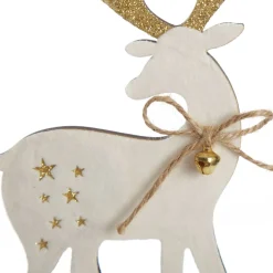 Large White Wood Deers with Gold Glitter Ornaments -Set of 2 Christmas Birds And Animals|
