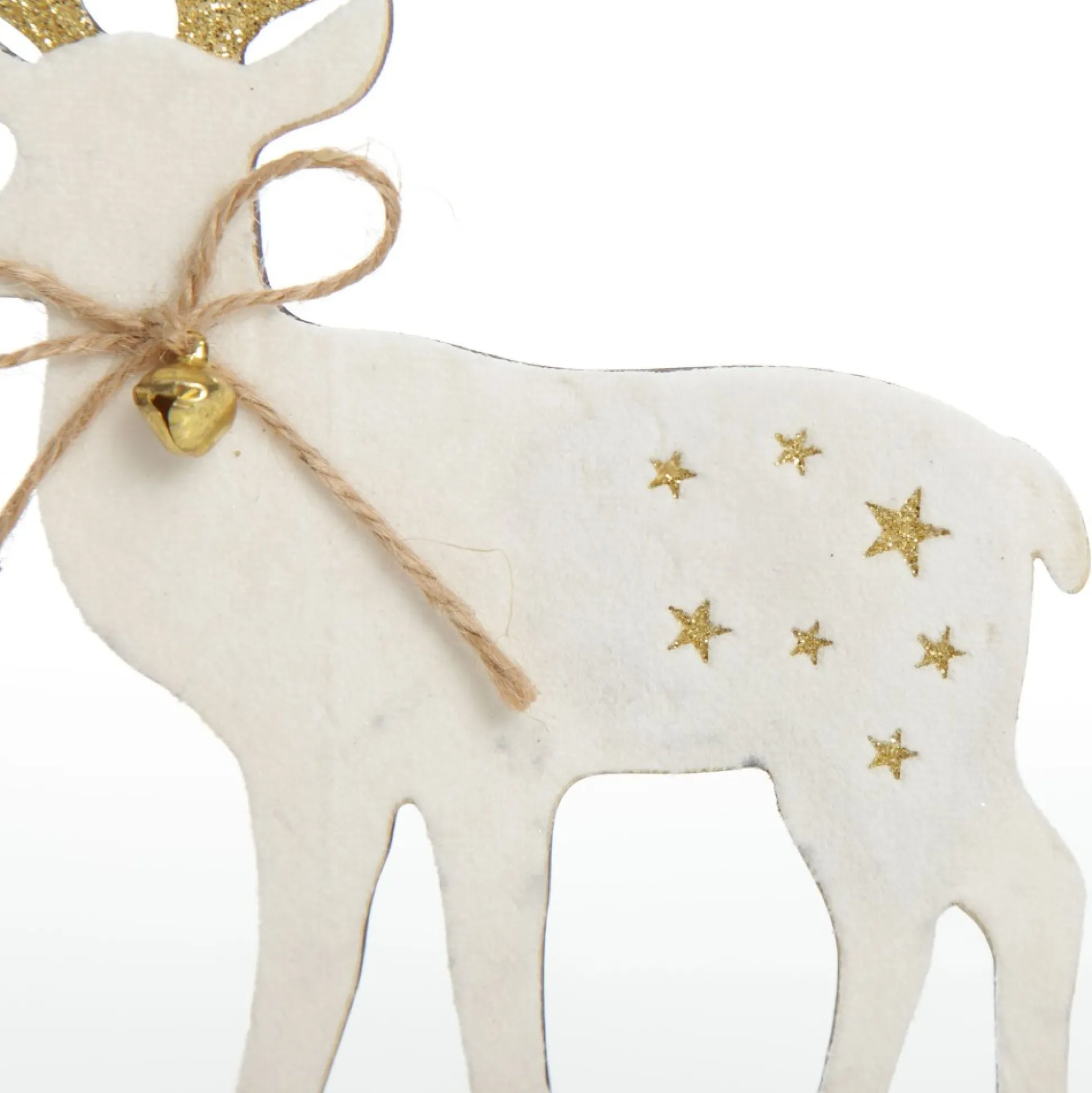 Large White Wood Deers with Gold Glitter Ornaments -Set of 2 Christmas Birds And Animals|