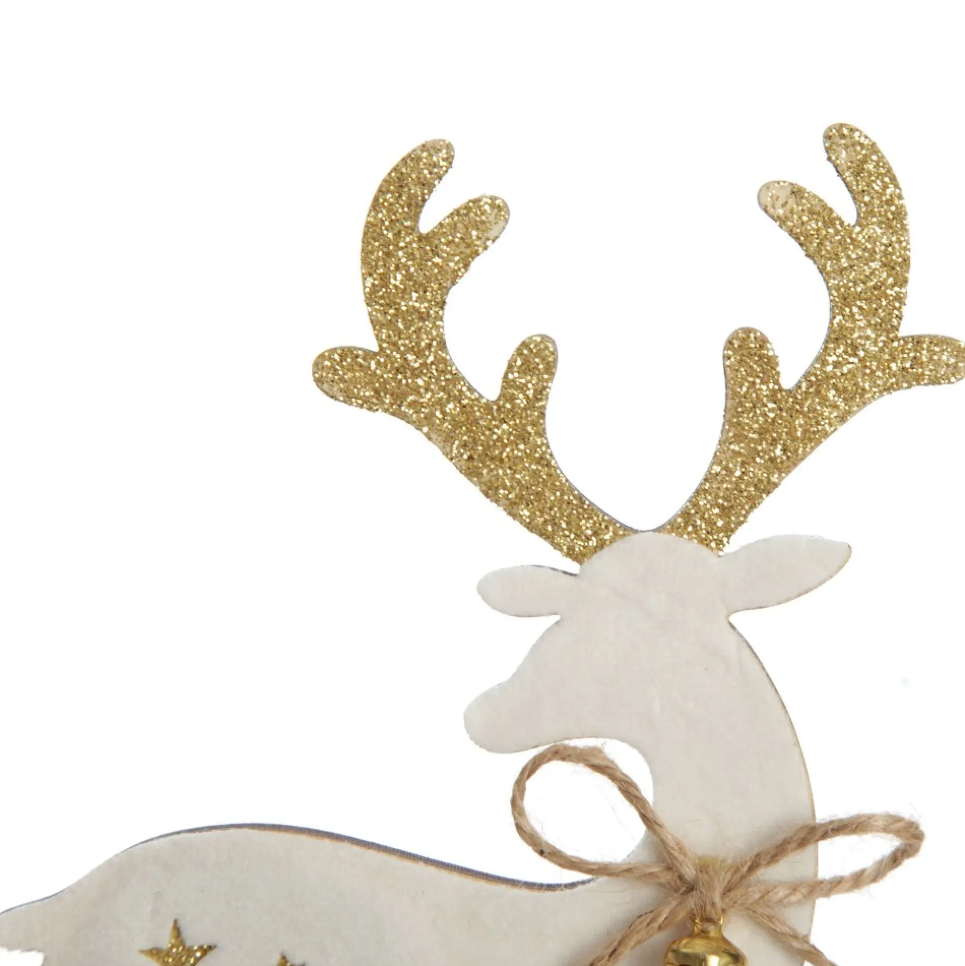 Large White Wood Deers with Gold Glitter Ornaments -Set of 2 Christmas Birds And Animals|