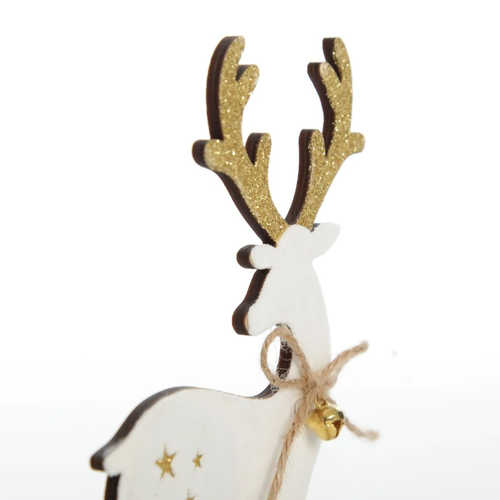 Large White Wood Deers with Gold Glitter Ornaments -Set of 2 Christmas Birds And Animals|