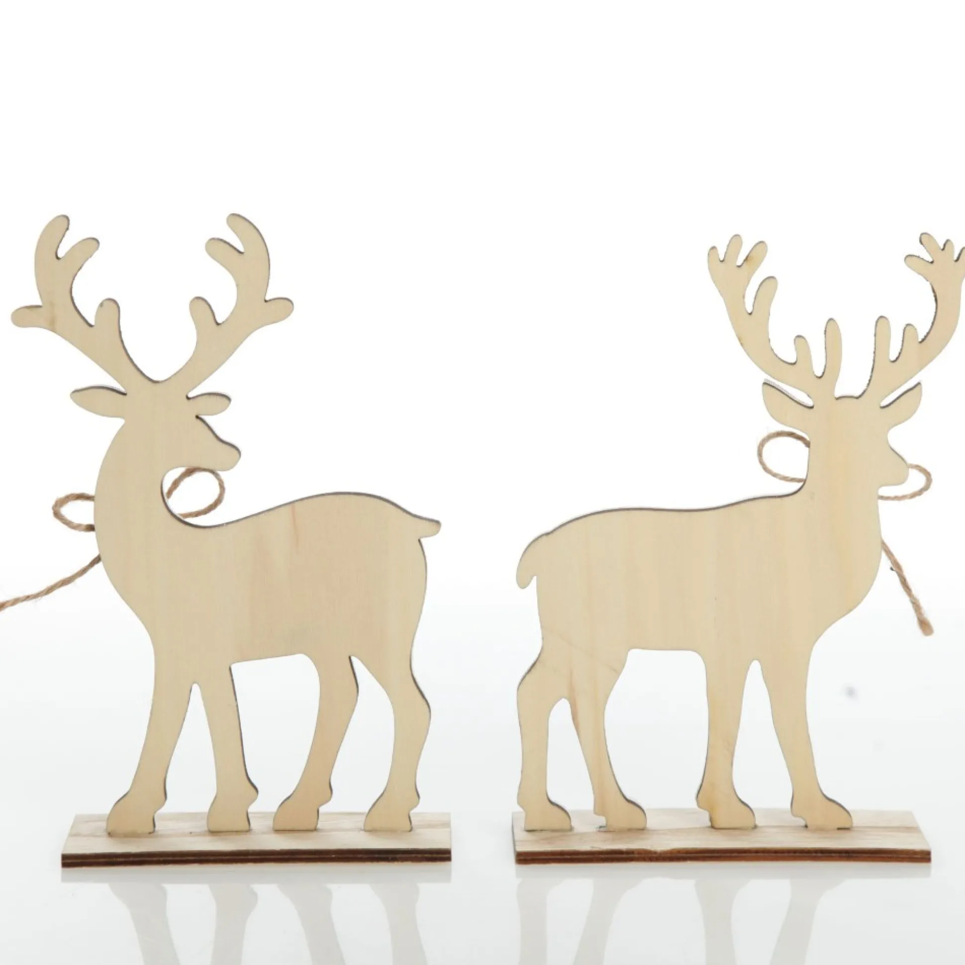 Large White Wood Deers with Gold Glitter Ornaments -Set of 2 Christmas Birds And Animals|