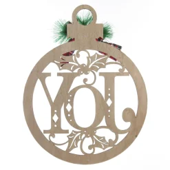 Laser Cut Joy Plywood Hanging Christmas Bauble Tartan bow Wall Hangings And Signs|