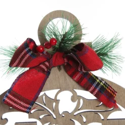 Laser Cut Noel Plywood Hanging Christmas Bauble Tartan bow Wall Hangings And Signs|