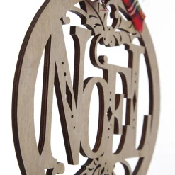 Laser Cut Noel Plywood Hanging Christmas Bauble Tartan bow Wall Hangings And Signs|