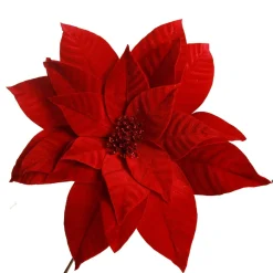 Layered Red Velvet Poinsettia Flower Stem Christmas Flowers|