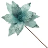 Leather Look Blue Poinsettia Flower Stem Christmas Flowers|