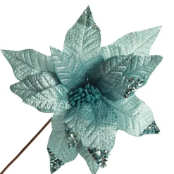 Leather Look Blue Poinsettia Flower Stem Christmas Flowers|