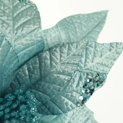 Leather Look Blue Poinsettia Flower Stem Christmas Flowers|