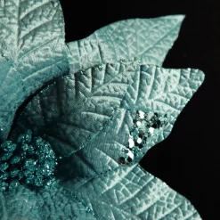 Leather Look Blue Poinsettia Flower Stem Christmas Flowers|