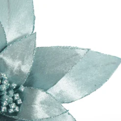 Light Blue Lily Flower Stem with Glitter Trim Christmas Flowers|