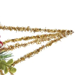 Lightup Gold Tinsel Wire 3D Star Tree Topper with Cone and Berry Tree Toppers|