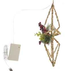 Lightup Gold Tinsel Wire 3D Star Tree Topper with Cone and Berry Tree Toppers|