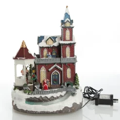Lightup Musical Large Red Winter House Christmas Ornament Light-Up Scenes And Ornaments|