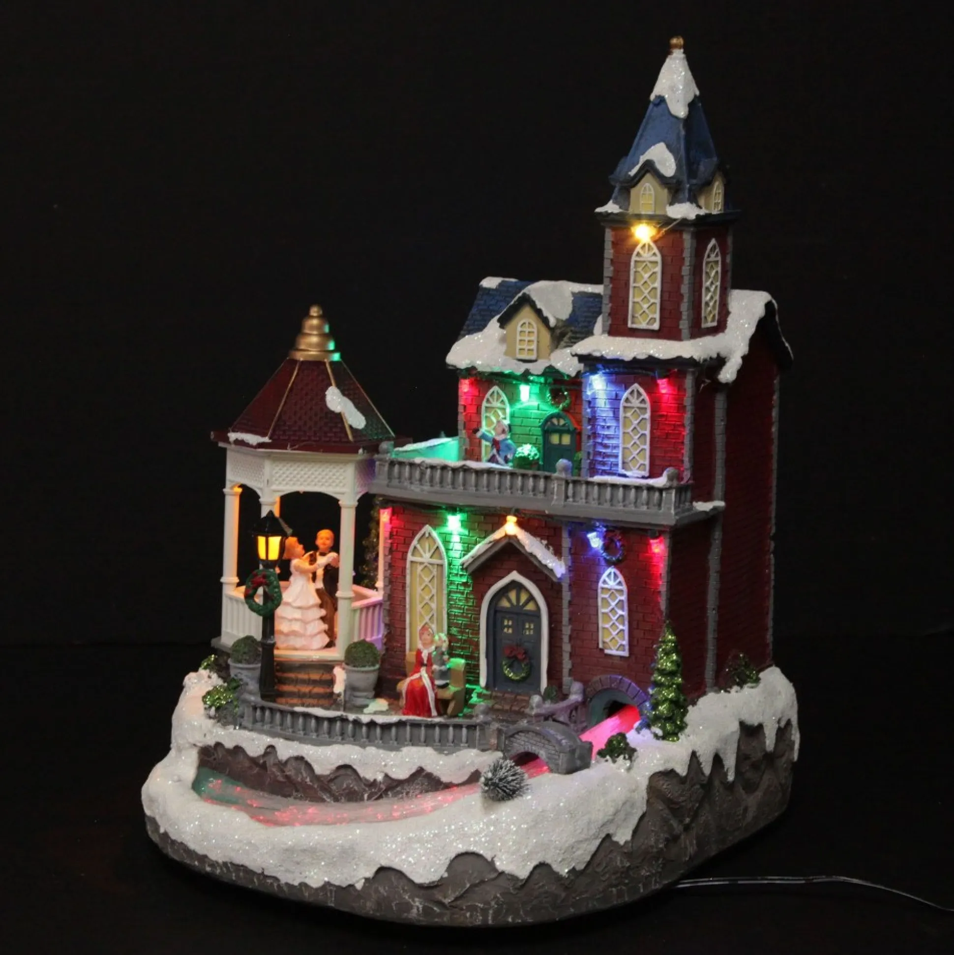 Lightup Musical Large Red Winter House Christmas Ornament Light-Up Scenes And Ornaments|
