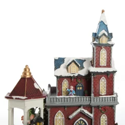 Lightup Musical Large Red Winter House Christmas Ornament Light-Up Scenes And Ornaments|