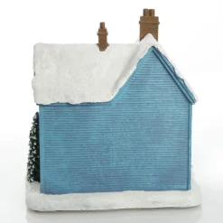 Lightup Musical Snowcapped Blue House Christmas Ornament Light-Up Scenes And Ornaments|