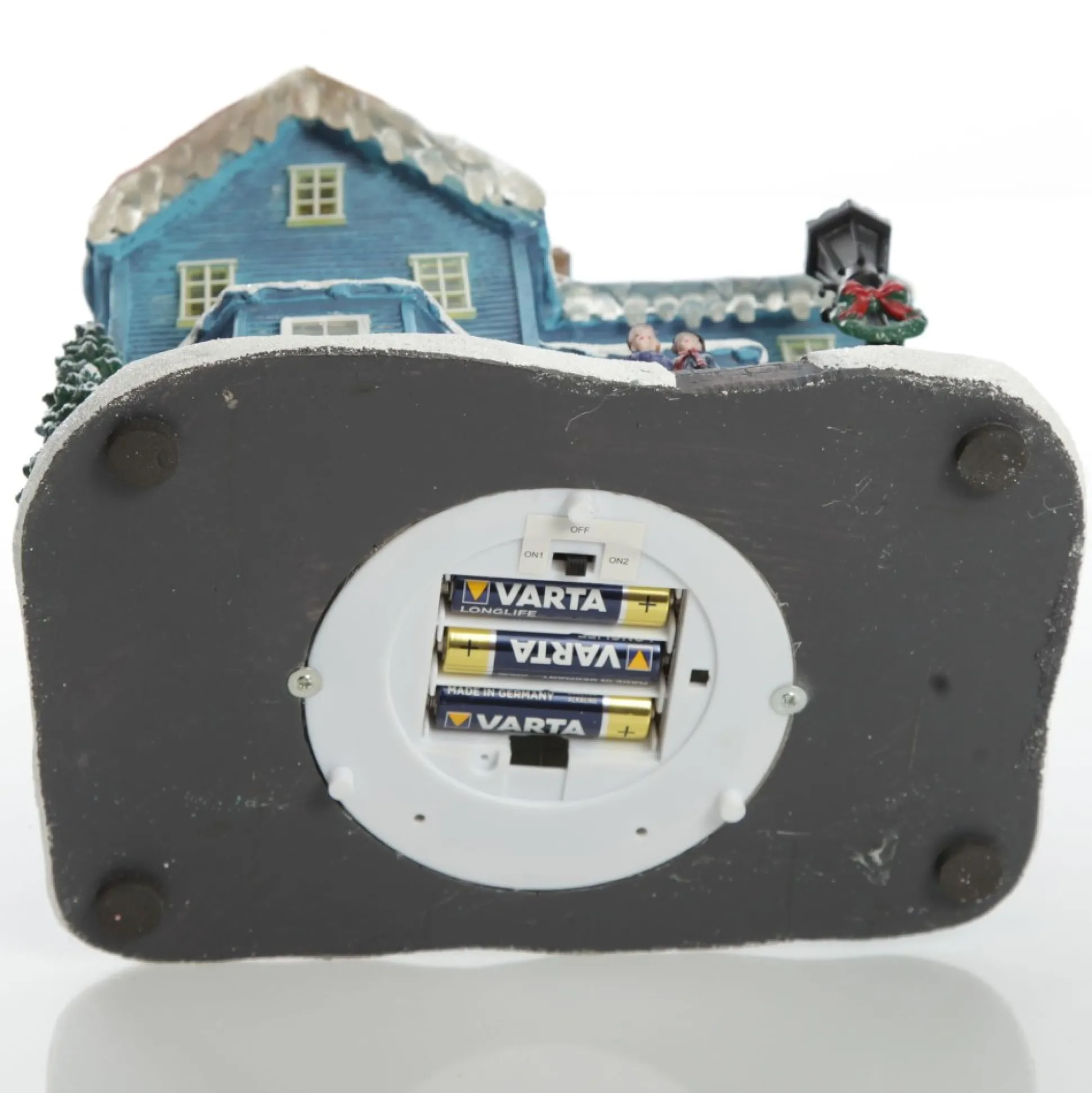 Lightup Musical Snowcapped Blue House Christmas Ornament Light-Up Scenes And Ornaments|