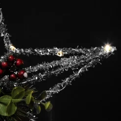 Lightup Silver Tinsel Wire 3D Star Tree Topper with Cone and Berry Tree Toppers|