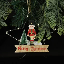 Lightup Wire Star Hanging Christmas Ornament with Nutcracker Drummer Christmas Tree Decorations|