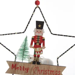 Lightup Wire Star Hanging Christmas Ornament with Nutcracker Drummer Christmas Tree Decorations|