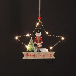 Lightup Wire Star Hanging Christmas Ornament with Nutcracker Drummer Christmas Tree Decorations|