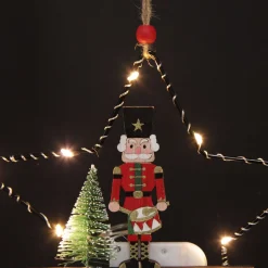 Lightup Wire Star Hanging Christmas Ornament with Nutcracker Drummer Christmas Tree Decorations|