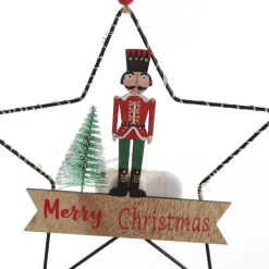 Lightup Wire Star Hanging Christmas Ornament with Nutcracker Guard Christmas Tree Decorations|