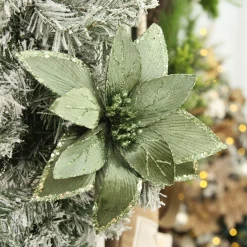 Lush Sage Poinsettia Flower Stem with Sequin Trim Christmas Flowers|