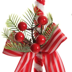 Medium Chenille Stick Christmas Candy Cane with Pine and Berries - Set of 2 Christmas Tree Decorations|