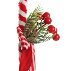 Medium Chenille Stick Christmas Candy Cane with Pine and Berries - Set of 2 Christmas Tree Decorations|