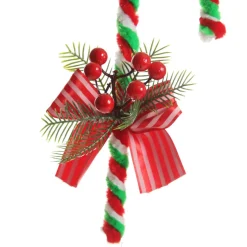 Medium Chenille Stick Christmas Candy Cane with Pine and Berries - Set of 2 Christmas Tree Decorations|