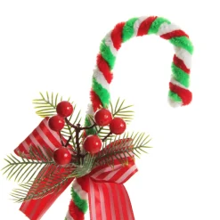 Medium Chenille Stick Christmas Candy Cane with Pine and Berries - Set of 2 Christmas Tree Decorations|