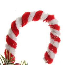 Medium Chenille Stick Christmas Candy Cane with Pine and Berries - Set of 2 Christmas Tree Decorations|