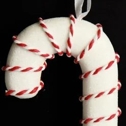Medium Glitter with Braid and Twine Candy Cane Christmas Decoration - Set of 2 Christmas Tree Decorations|