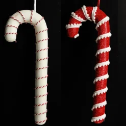 Medium Glitter with Braid and Twine Candy Cane Christmas Decoration - Set of 2 Christmas Tree Decorations|