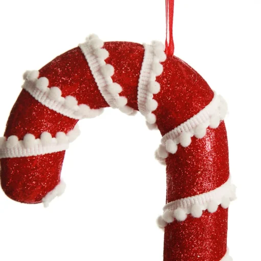 Medium Glitter with Braid and Twine Candy Cane Christmas Decoration - Set of 2 Christmas Tree Decorations|