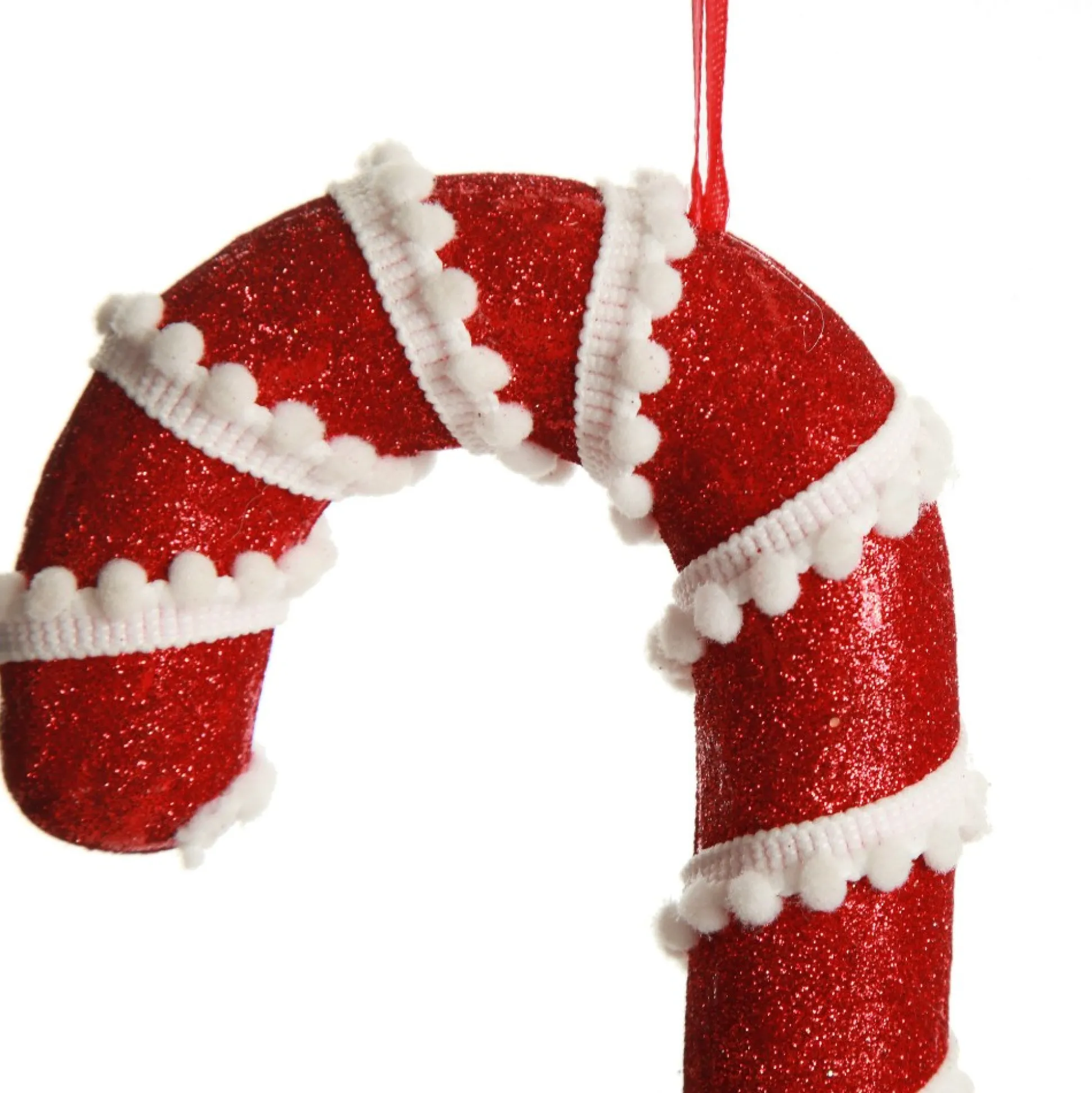 Medium Glitter with Braid and Twine Candy Cane Christmas Decoration - Set of 2 Christmas Tree Decorations|