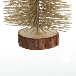 Medium Gold Bottle Brush Christmas Tree on Wooden Base Table Top Christmas Trees|