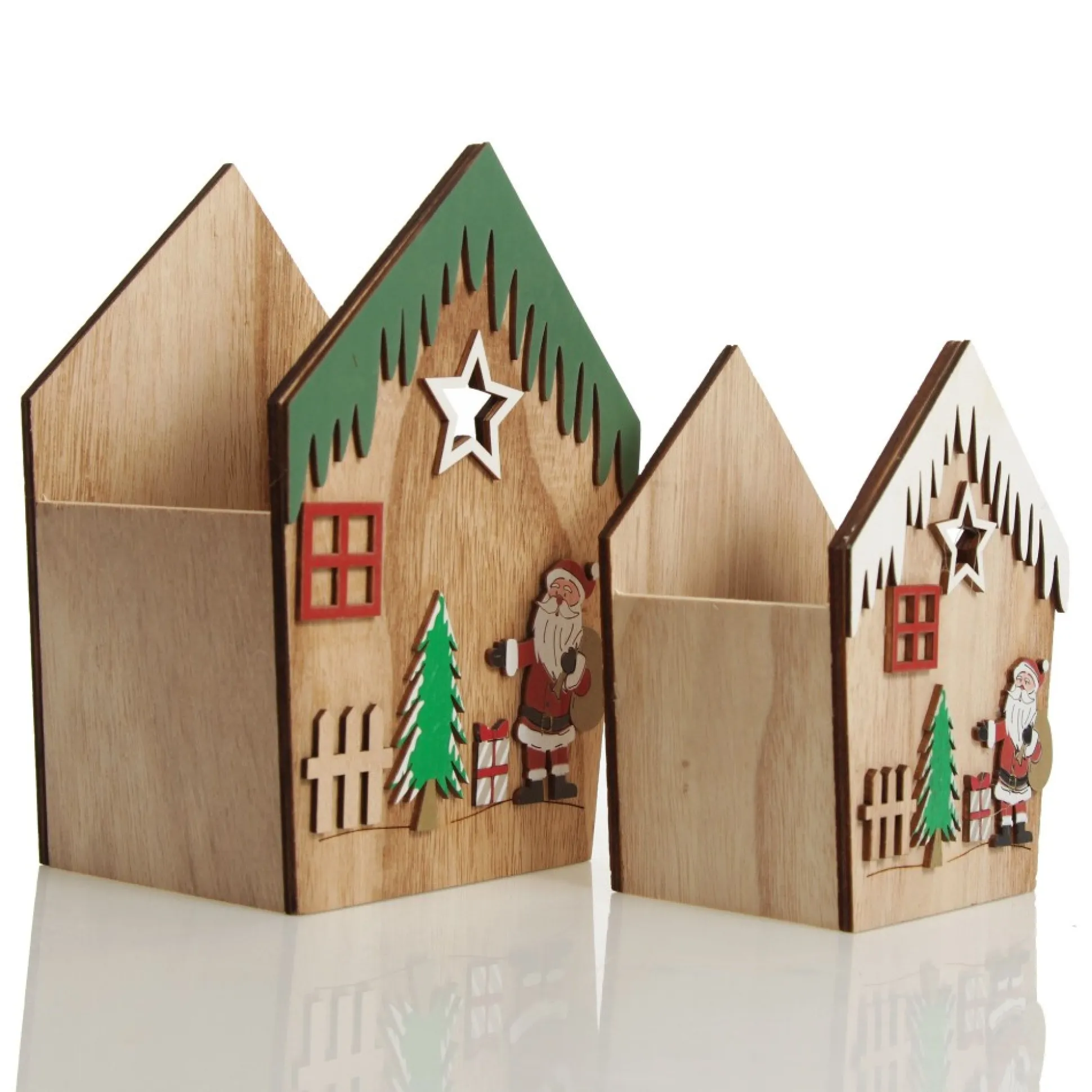Medium Plywood Winter Christmas Decorated House Open Box Christmas Craft Supplies|
