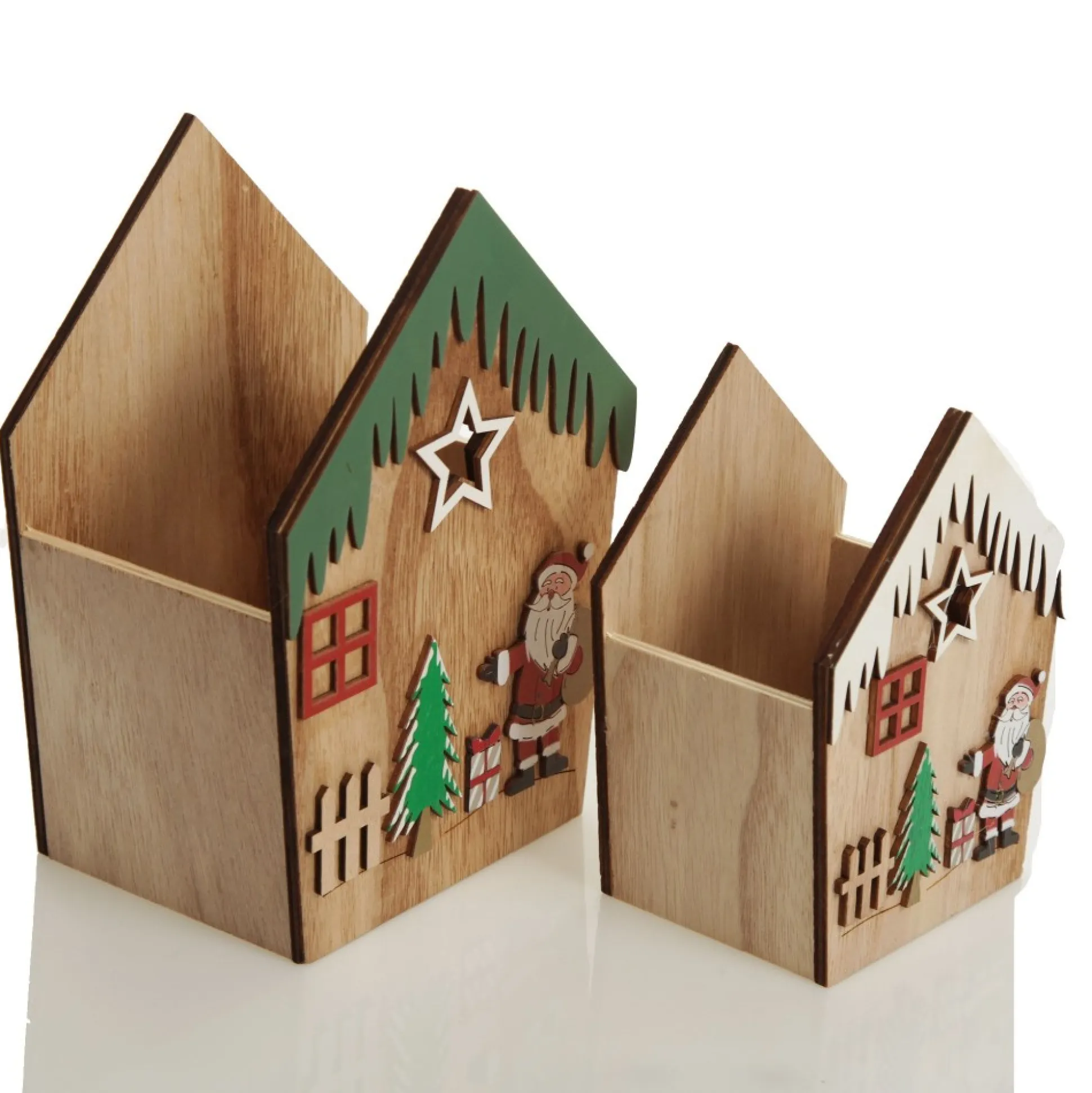 Medium Plywood Winter Christmas Decorated House Open Box Christmas Craft Supplies|