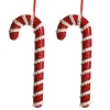 Medium Red Glitter with Braid Candy Cane Christmas Decoration - Set of 2 Christmas Tree Decorations|