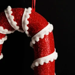 Medium Red Glitter with Braid Candy Cane Christmas Decoration - Set of 2 Christmas Tree Decorations|