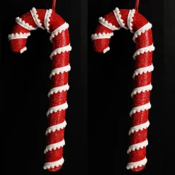 Medium Red Glitter with Braid Candy Cane Christmas Decoration - Set of 2 Christmas Tree Decorations|