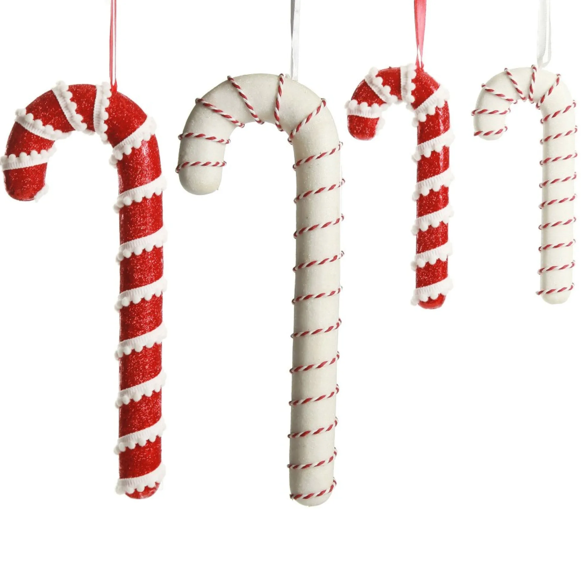 Medium Red Glitter with Braid Candy Cane Christmas Decoration - Set of 2 Christmas Tree Decorations|