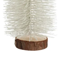 Medium White Bottle Brush Christmas Tree on Wooden Base Table Top Christmas Trees|