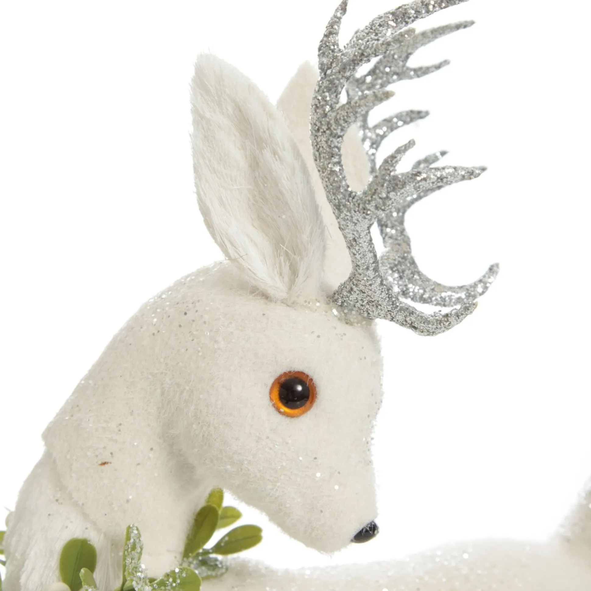 Medium White Sisal Standing Deer with Silver Glitter Antlers Christmas Birds And Animals|
