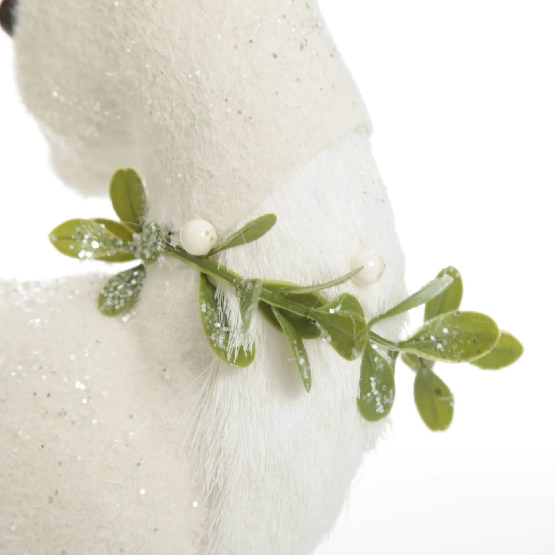 Medium White Sisal Standing Deer with Silver Glitter Antlers Christmas Birds And Animals|
