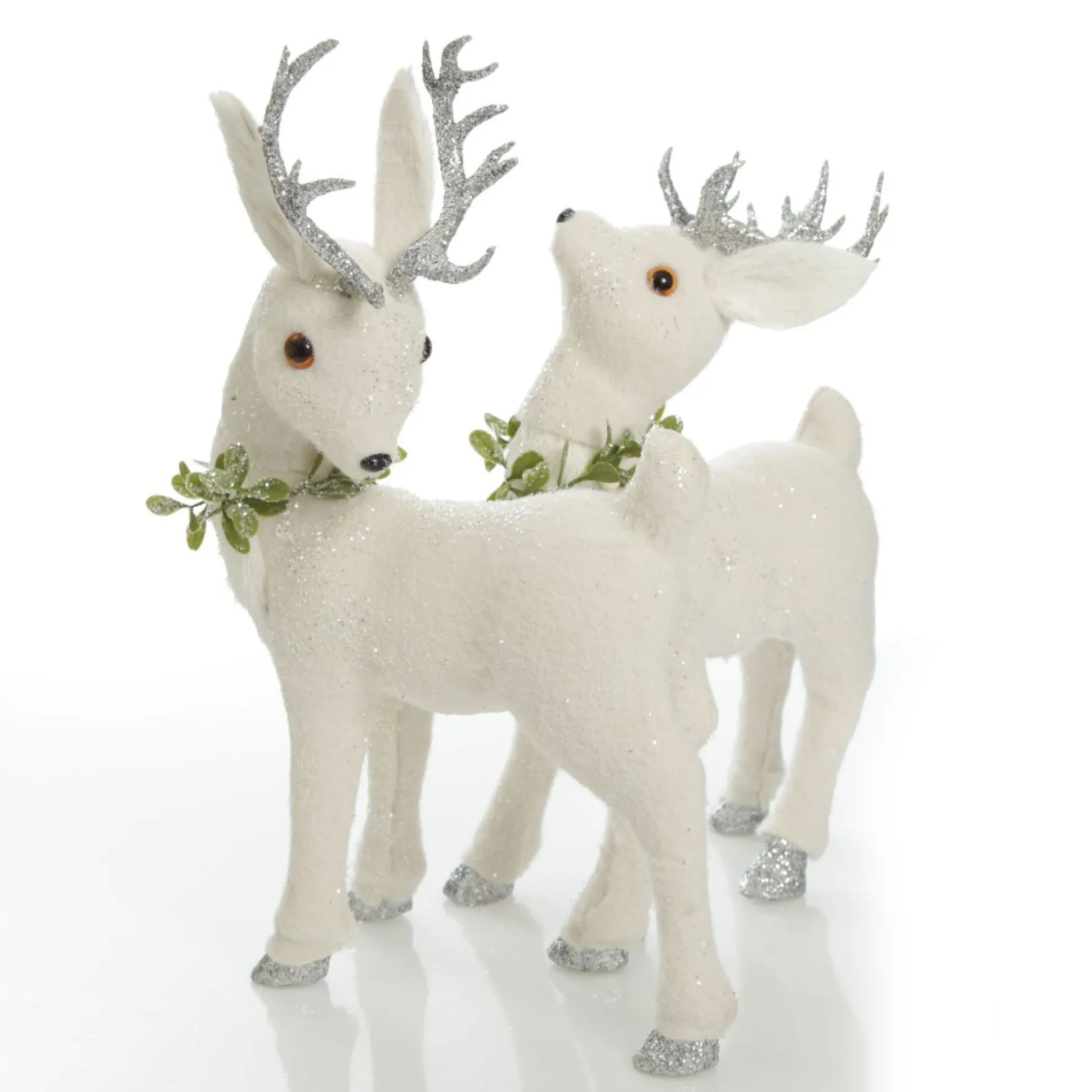 Medium White Sisal Standing Deer with Silver Glitter Antlers Christmas Birds And Animals|